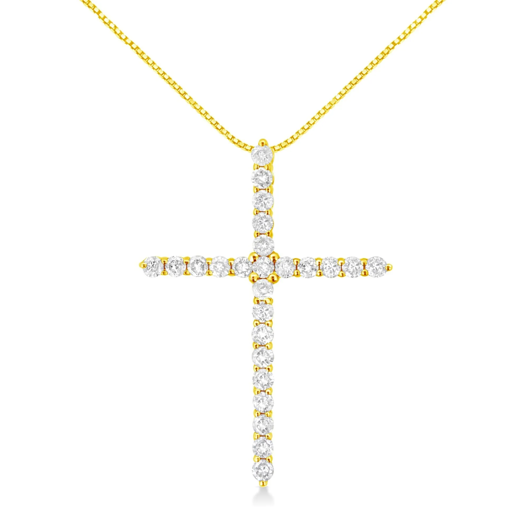10K Yellow Gold 2.0 Cttw Round Brilliant Cut Diamond Cross Pendant Necklace With Box Chain (J-K Color, I2-I3 Clarity) -