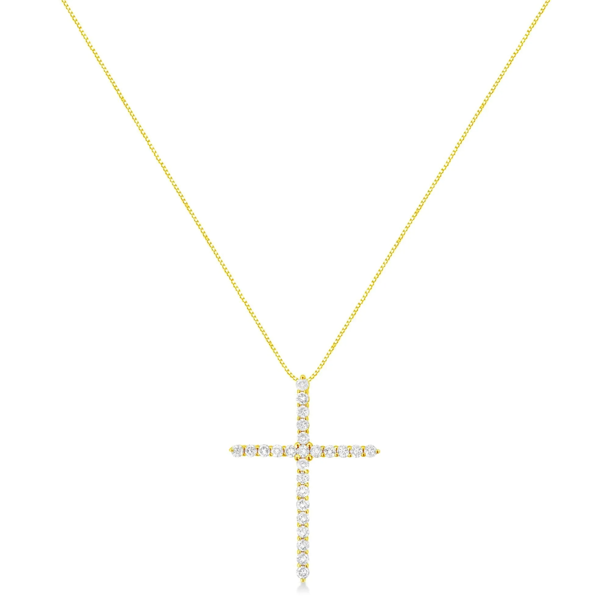 10K Yellow Gold 2.0 Cttw Round Brilliant Cut Diamond Cross Pendant Necklace With Box Chain (J-K Color, I2-I3 Clarity) -