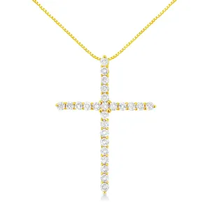 10K Yellow Gold 2.0 Cttw Round Brilliant Cut Diamond Cross Pendant Necklace With Box Chain (J-K Color, I2-I3 Clarity) -