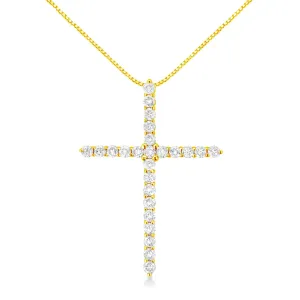 10K Yellow Gold Plated .925 Sterling Silver 2.0 Cttw Round Cut Diamond Cross Pendant Necklace (J-K Color, I1-I2 Clarity) 18"