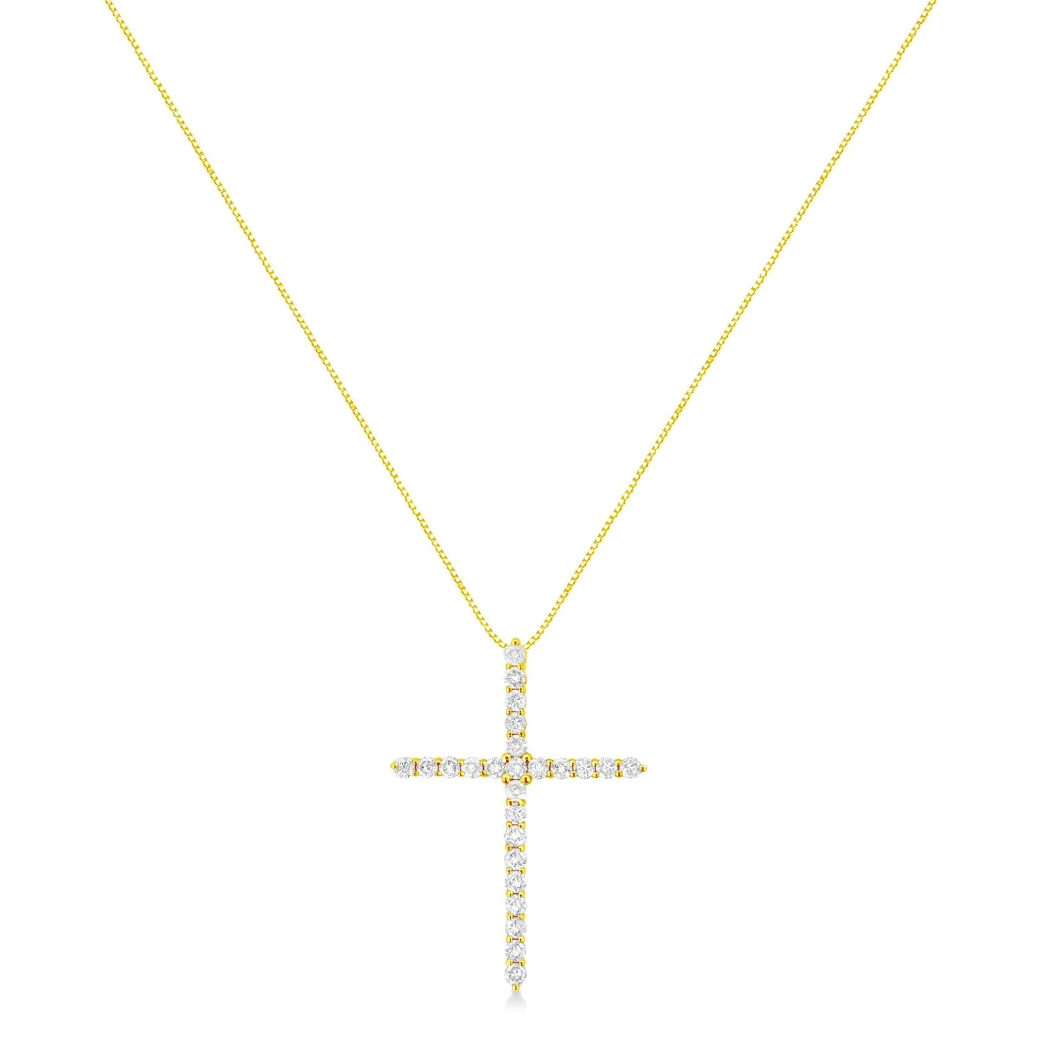 10K Yellow Gold Plated .925 Sterling Silver 2.0 Cttw Round Cut Diamond Cross Pendant Necklace (J-K Color, I1-I2 Clarity) 18"