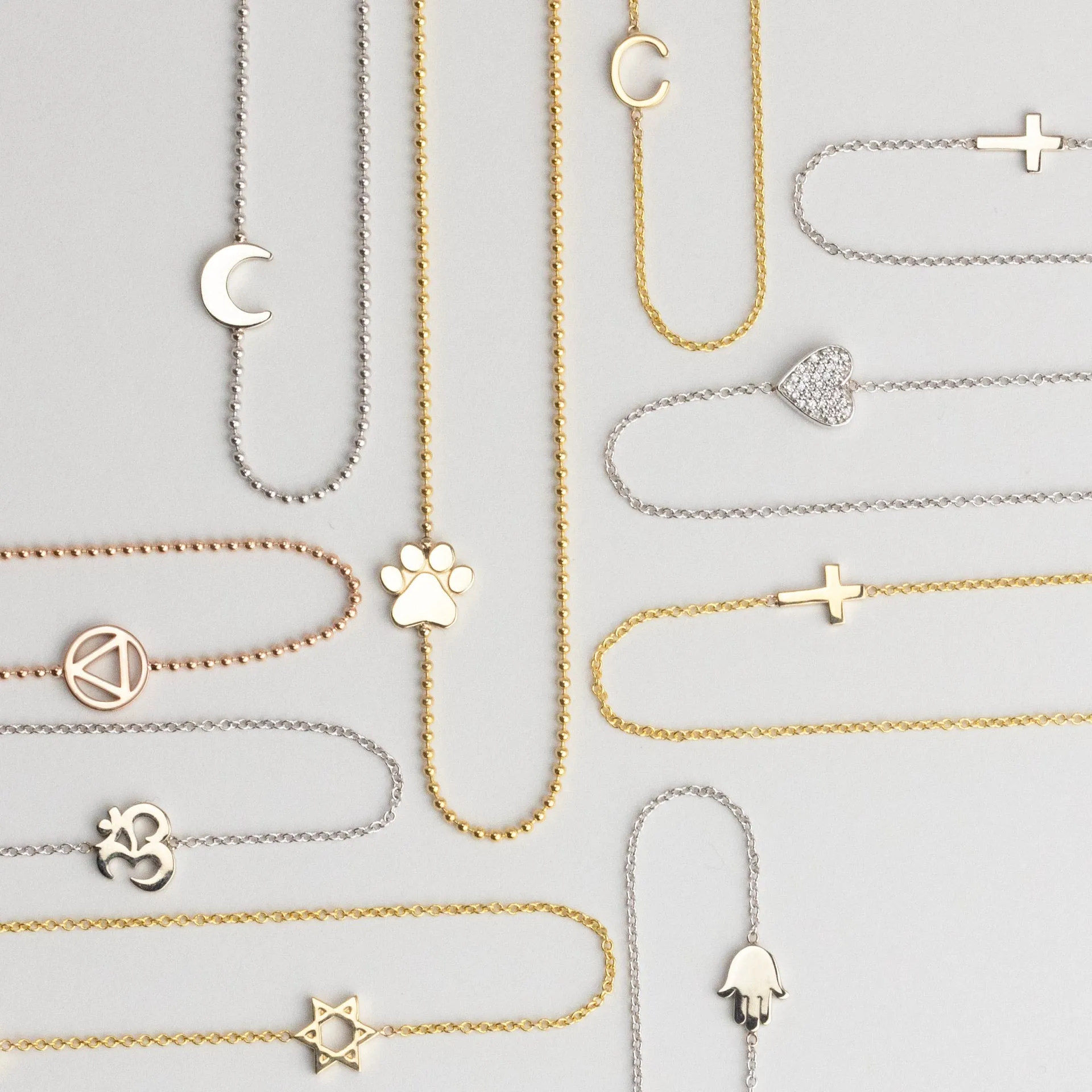 14K GOLD ASYMMETRICAL CHARM NECKLACE - Star of David