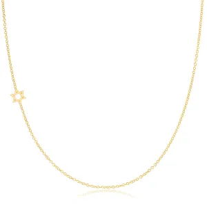 14K GOLD ASYMMETRICAL CHARM NECKLACE - Star of David