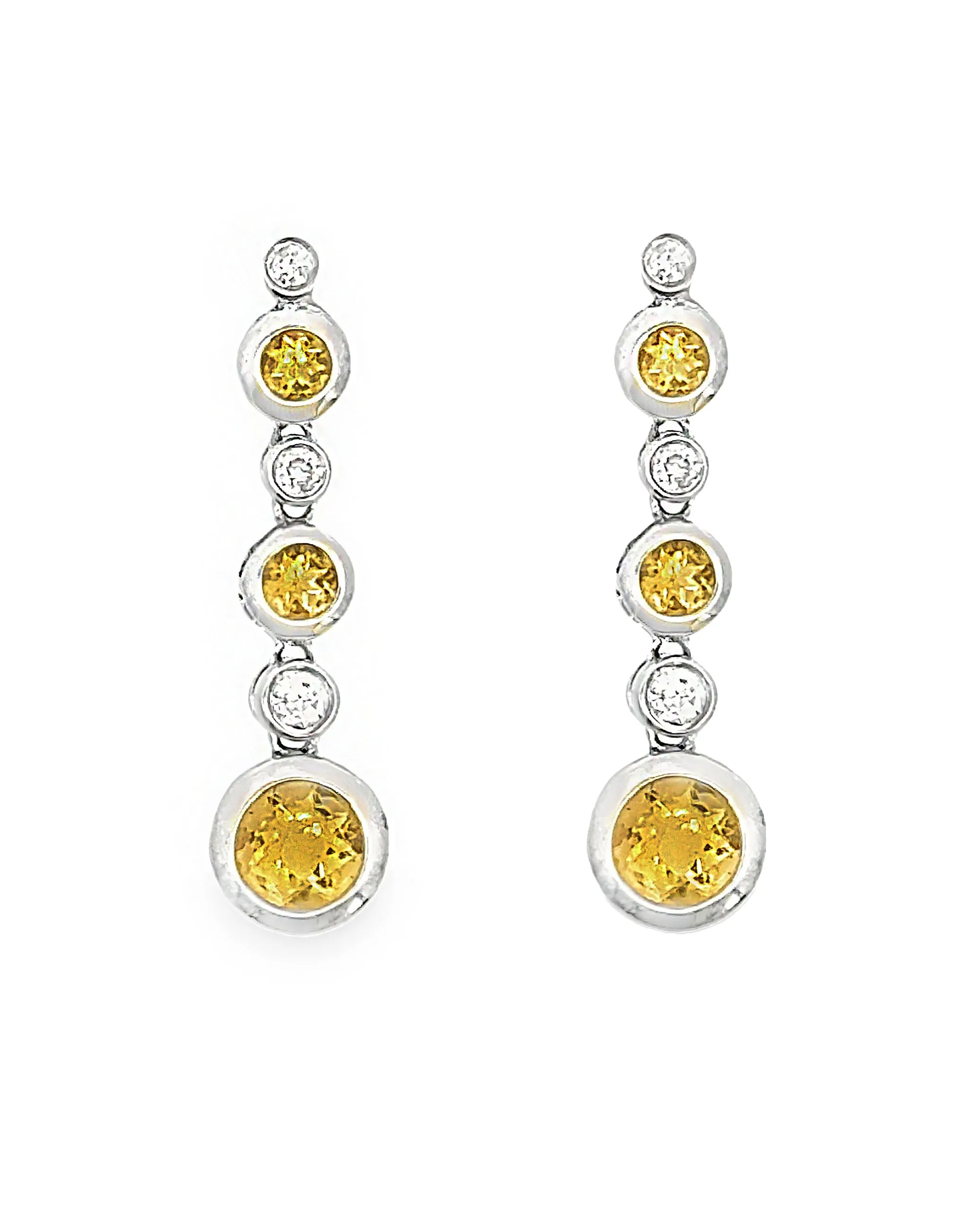 14K White Gold Citrine and Diamond Drop Earrings