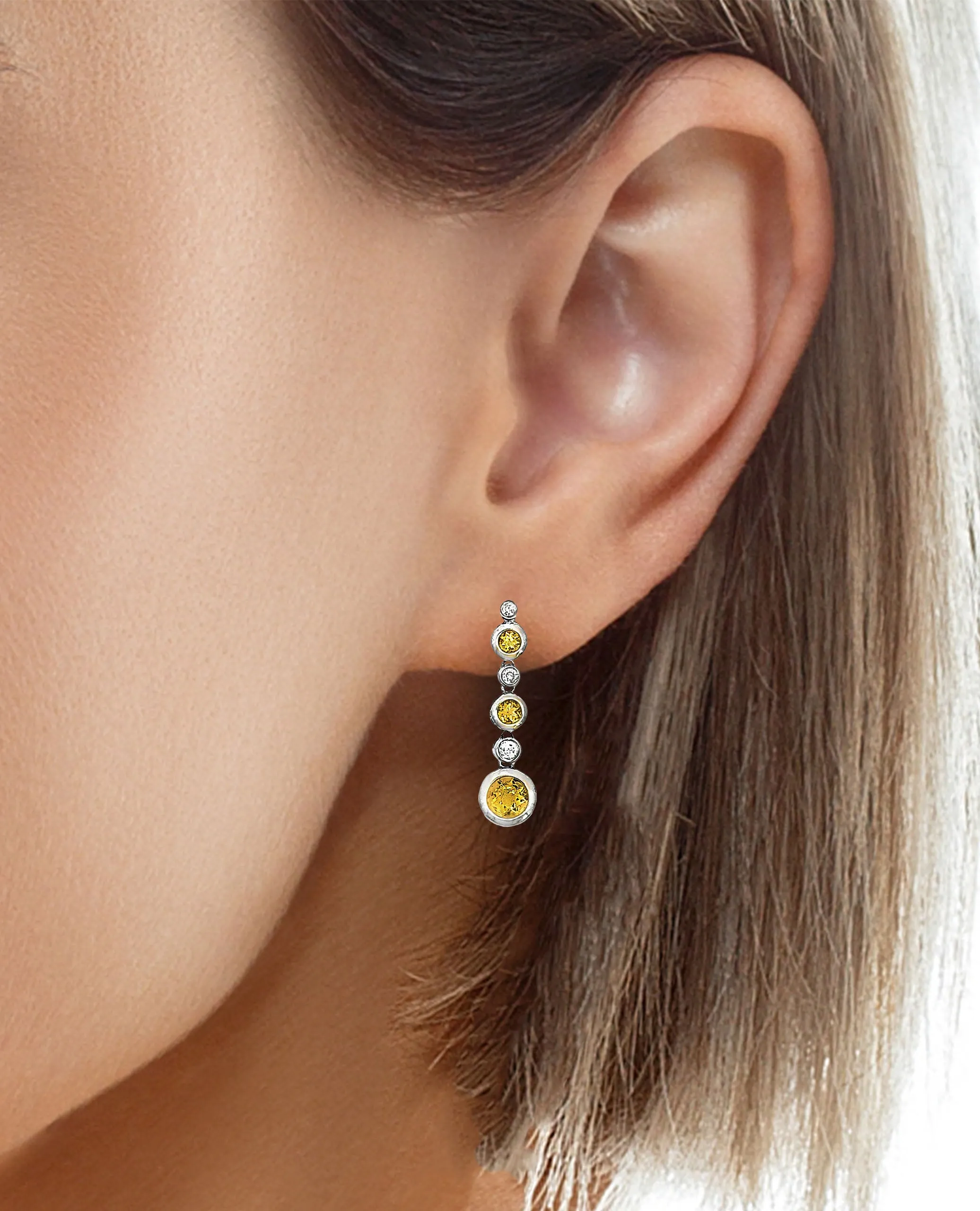 14K White Gold Citrine and Diamond Drop Earrings