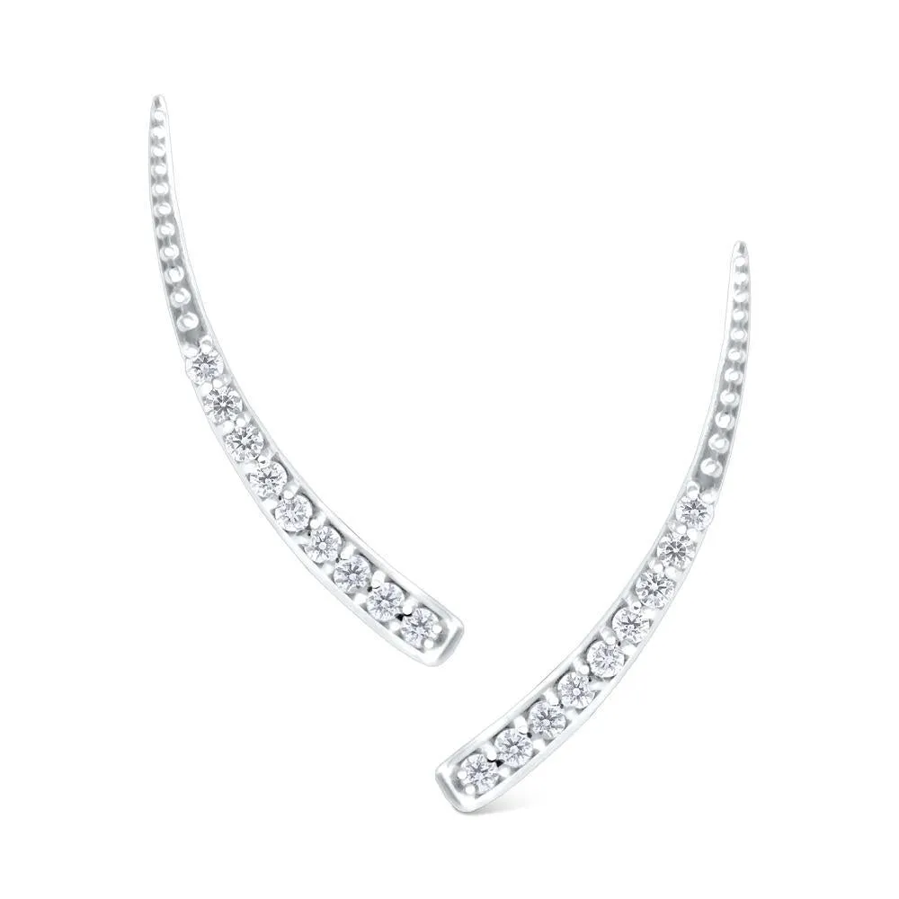 14k White Gold Diamond Ear Climbers