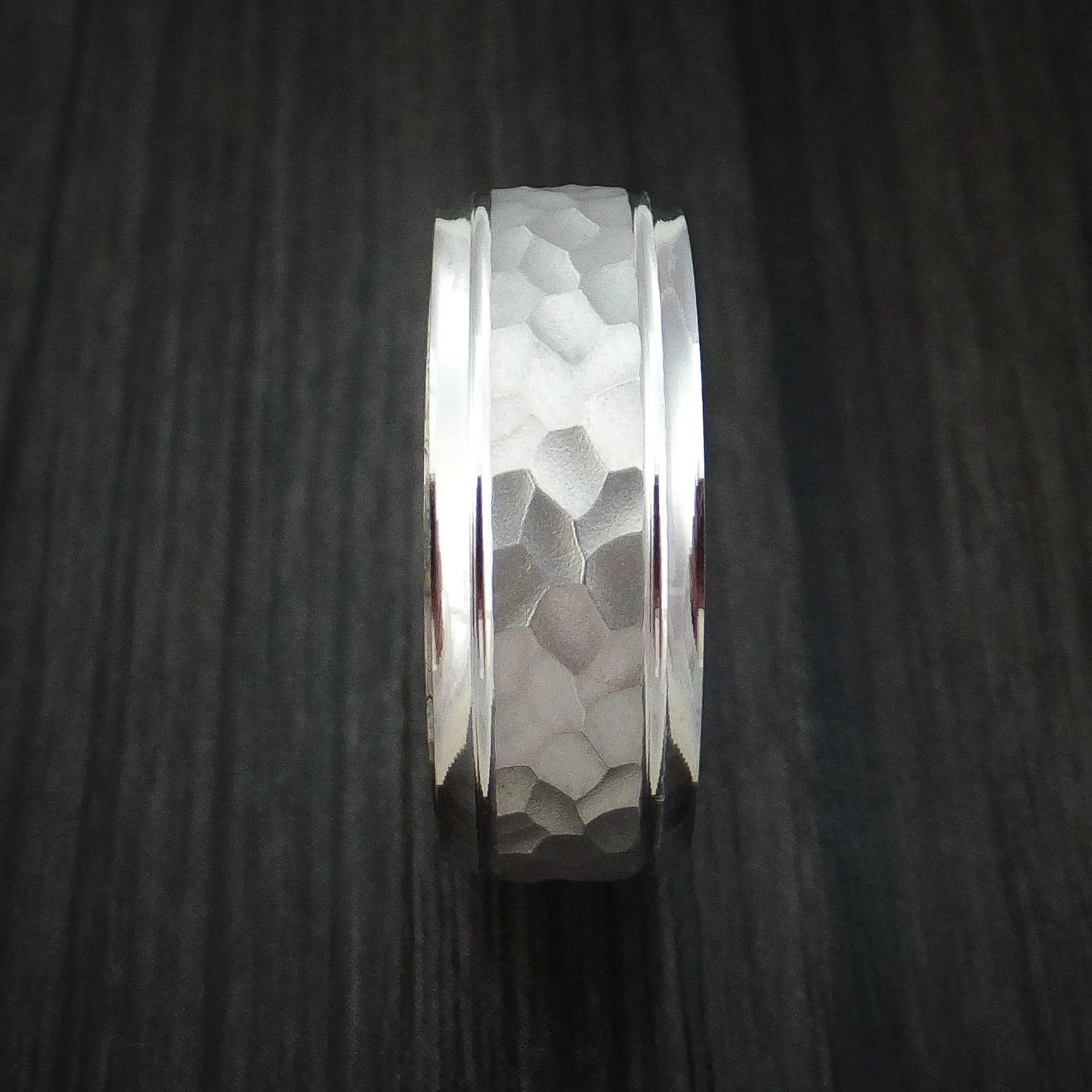 14K White Gold Hammered Men's Band with Hidden Message and Diamond Sleeve Custom Made