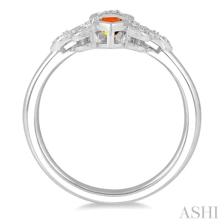 1/50 ctw Marquise Cut 8x4MM Onyx & 6X3MM Citrine Round Cut Diamond Fleur De Lis Ring in Sterling Silver