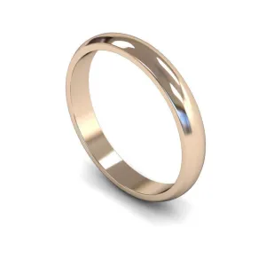 18ct Rose Gold Light Weight 'D' Shape 3mm Wedding Ring