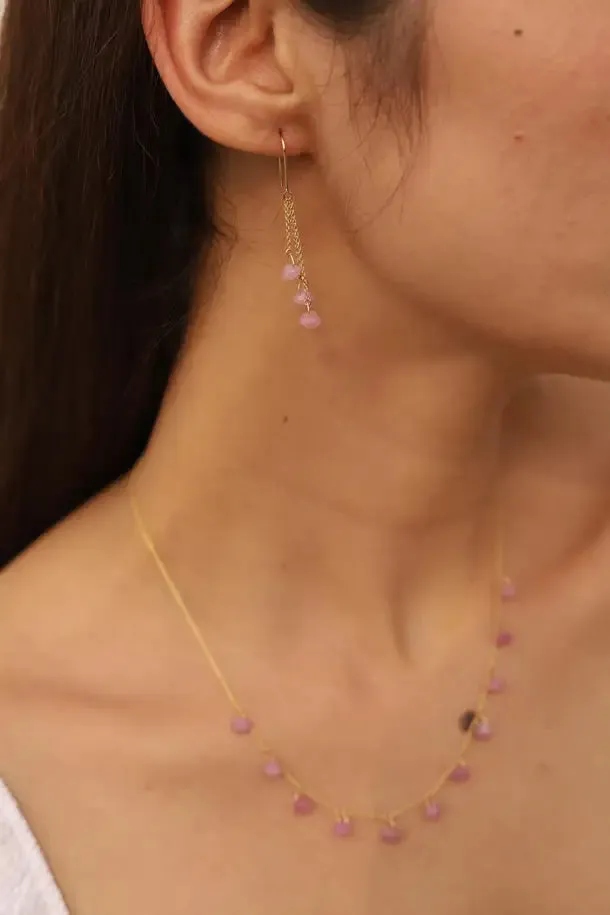 18K Gold Droplets Pink Sapphire Dangle Earrings