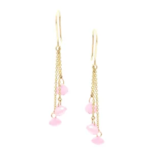 18K Gold Droplets Pink Sapphire Dangle Earrings