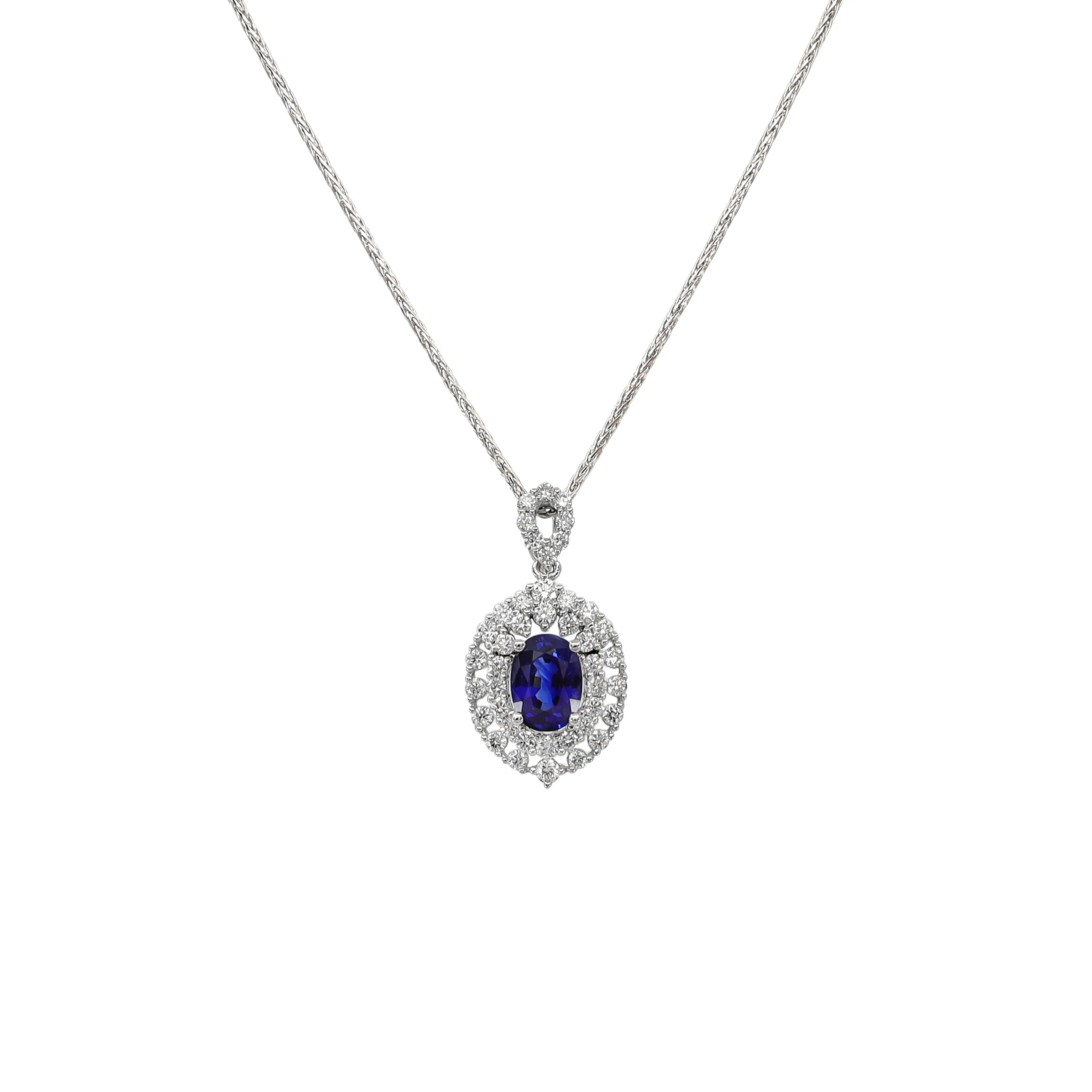 18K White Gold 1.05ct Sapphire And Diamond Pendant - 20745455