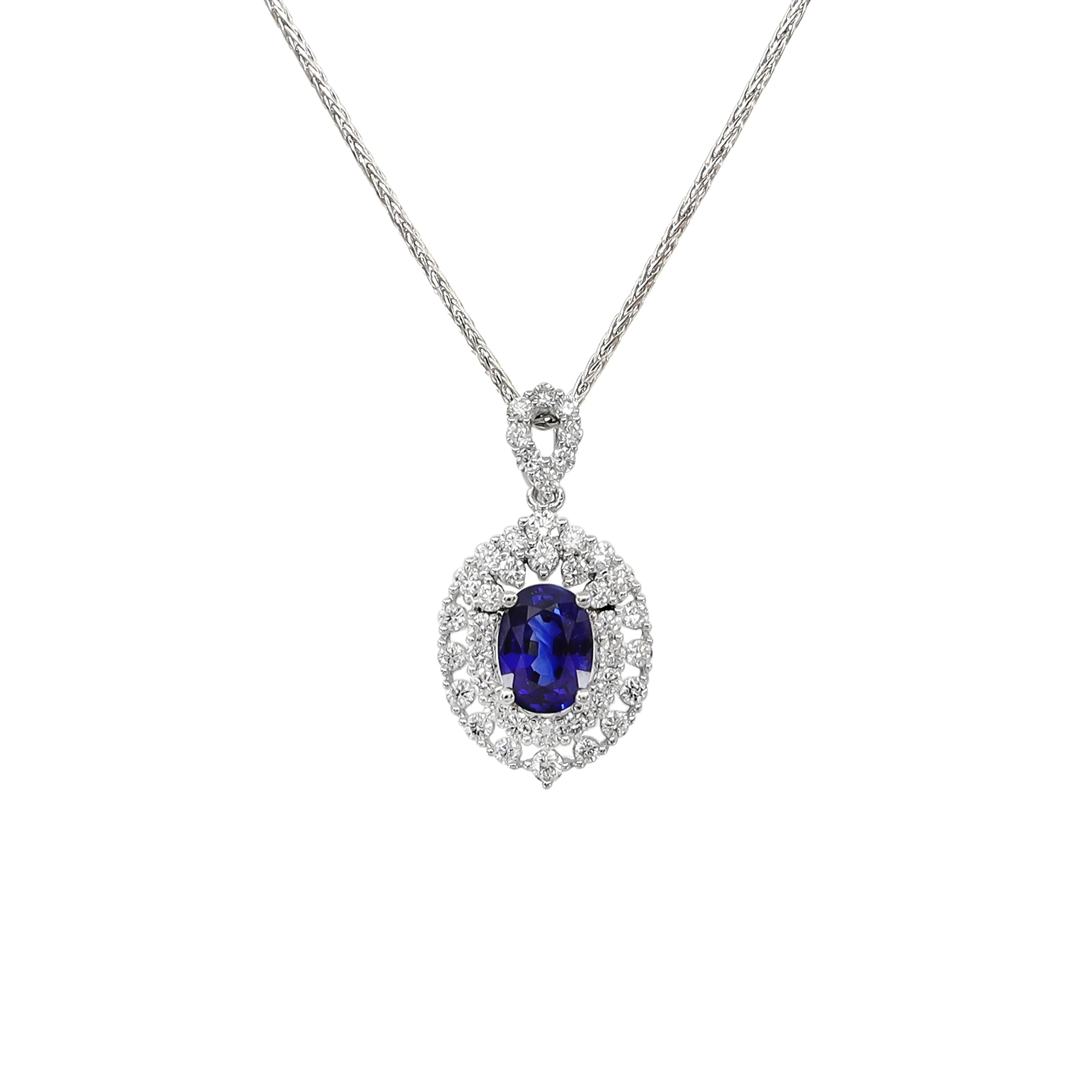 18K White Gold 1.05ct Sapphire And Diamond Pendant - 20745455