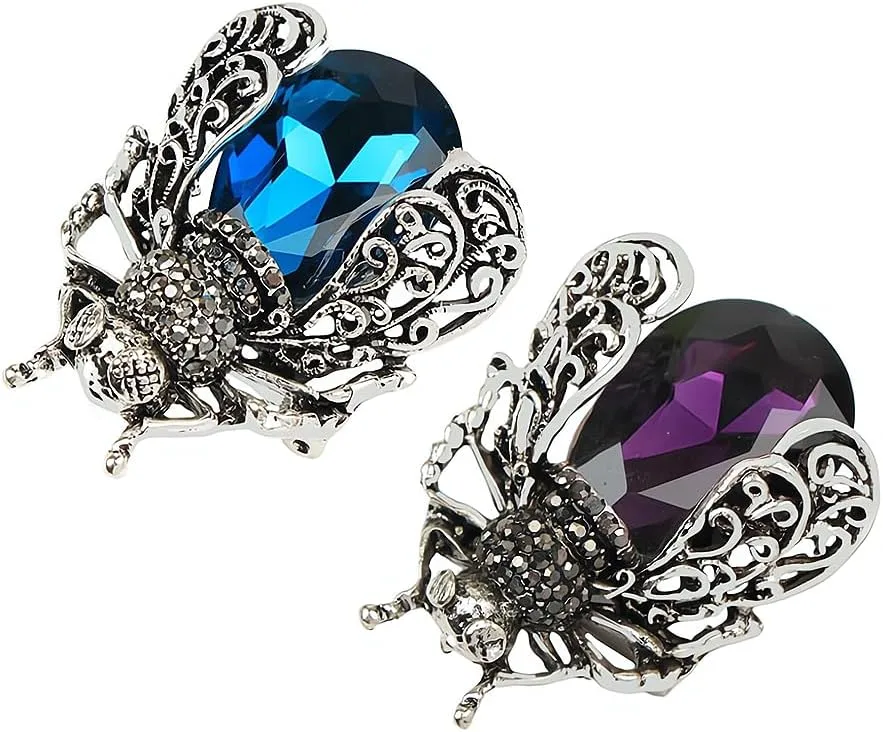 2Pcs Crystal Insect Brooch Beetles Brooches Pin Fashion Brooch For Women Pins Scarf Clip Jewelry Broach Purple Blue
