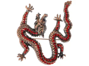 Alilang Mythical Ancient Asian Chinese New Year Zodiac Dragon Novelty Celebration Party Brooch Pin Red