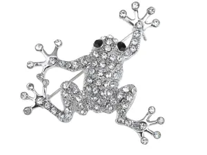 Alilang Silvery Tone Clear Crystal Colored Rhinestones Frog Toad Brooch Pin Silver