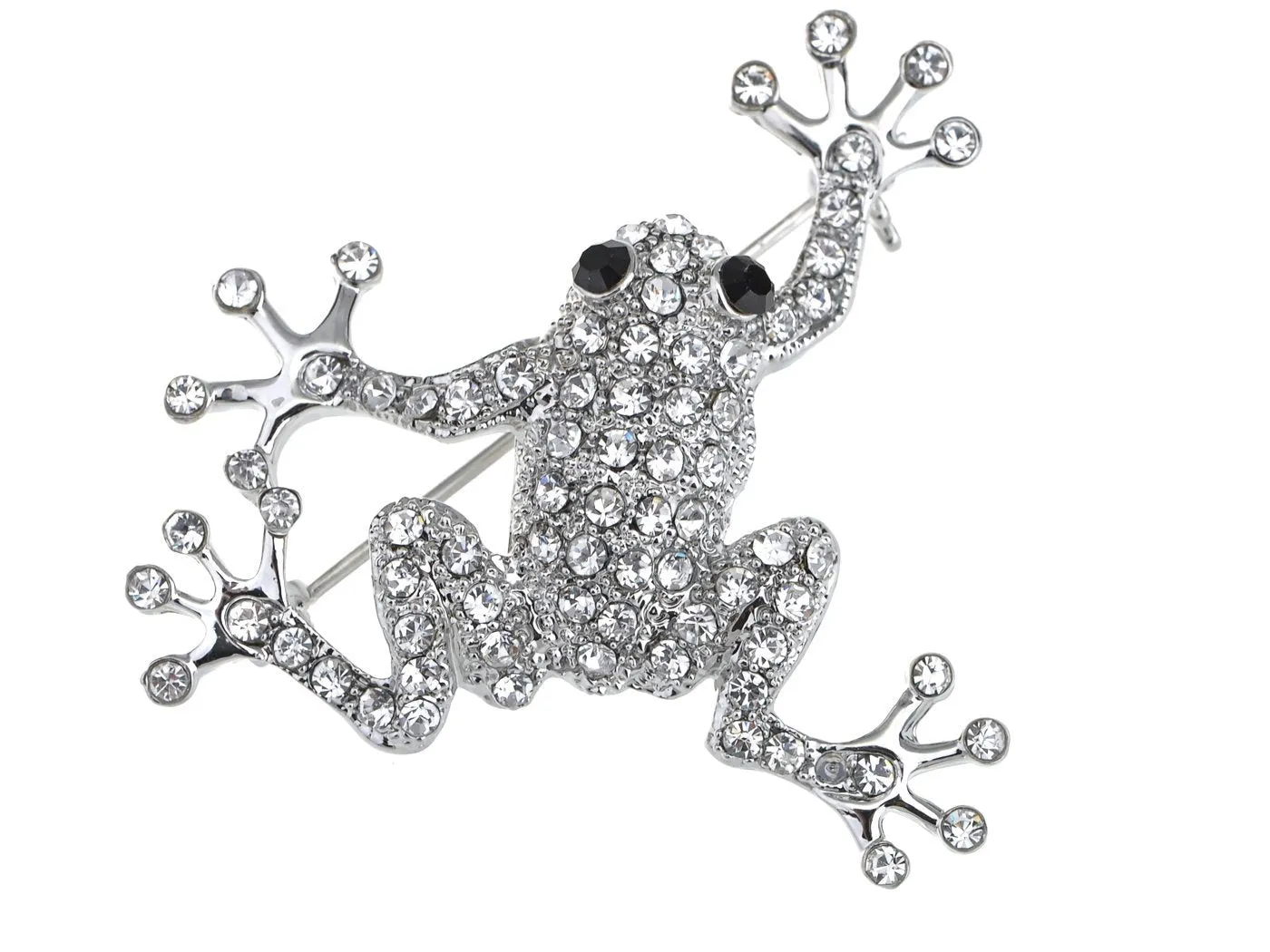 Alilang Silvery Tone Clear Crystal Colored Rhinestones Frog Toad Brooch Pin Silver