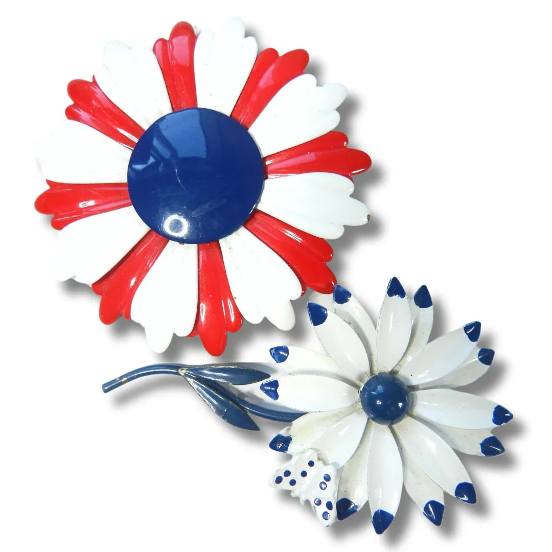 Americana Vintage Enamel Flower Brooches