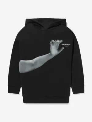 Balmain Boys Graphic Print Hoodie in Black