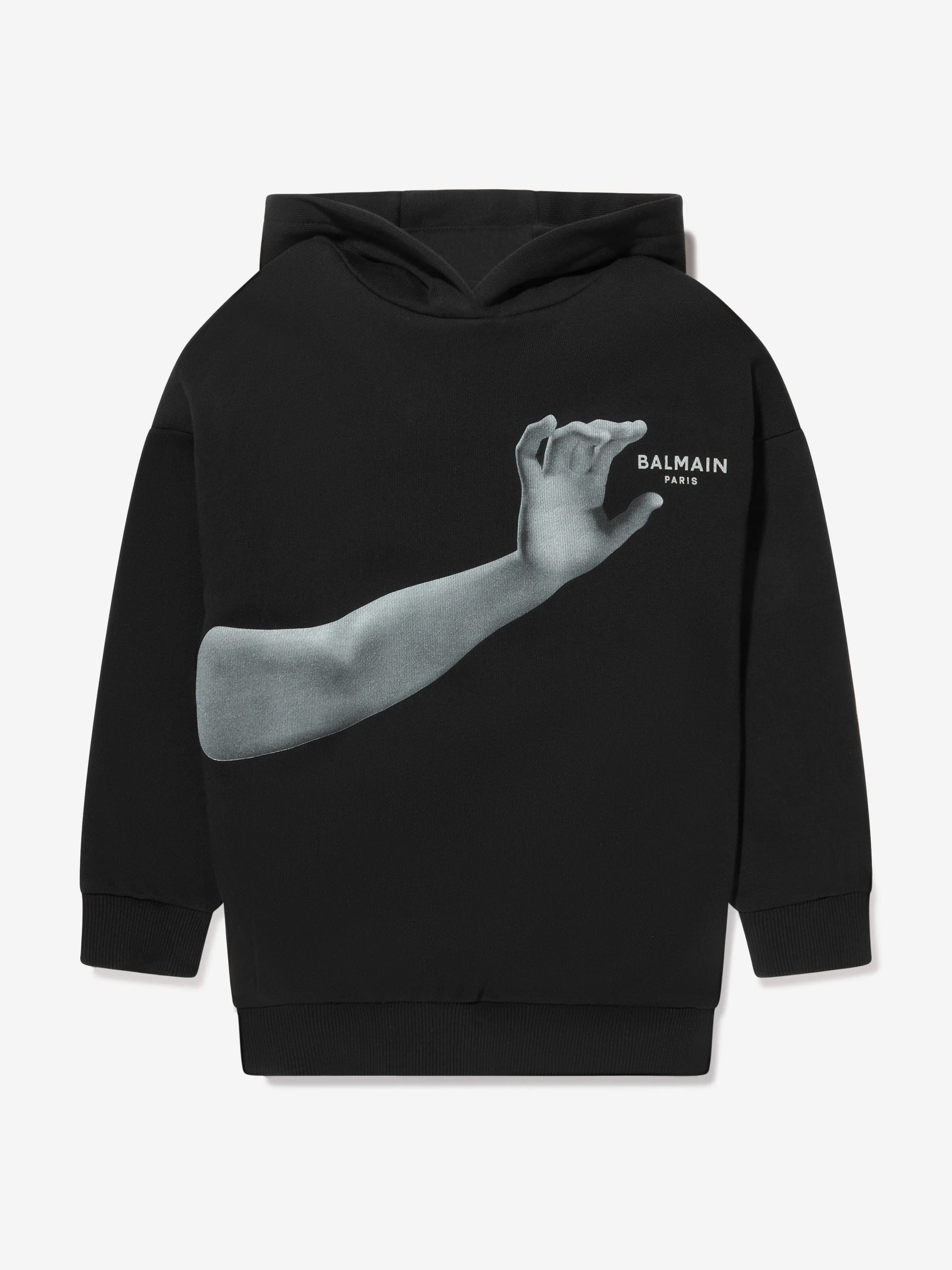 Balmain Boys Graphic Print Hoodie in Black