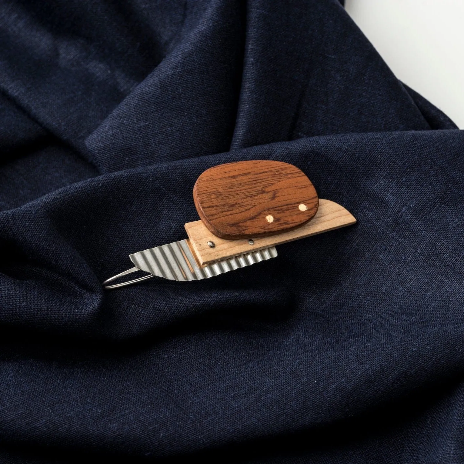 Bauhaus Wood and Eco Silver Brooch Pin - #2