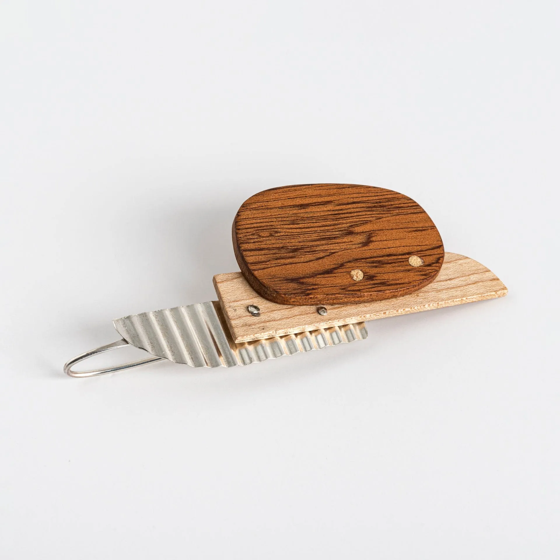 Bauhaus Wood and Eco Silver Brooch Pin - #2