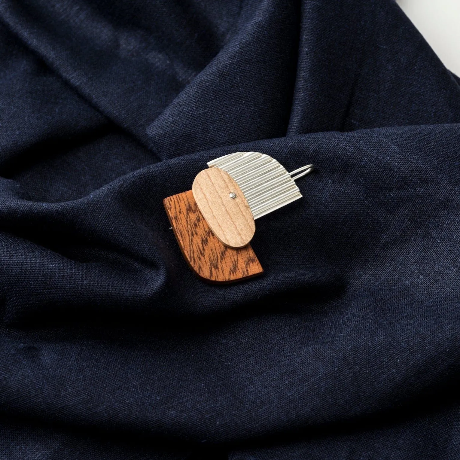 Bauhaus Wood and Eco Silver Brooch Pin - #8
