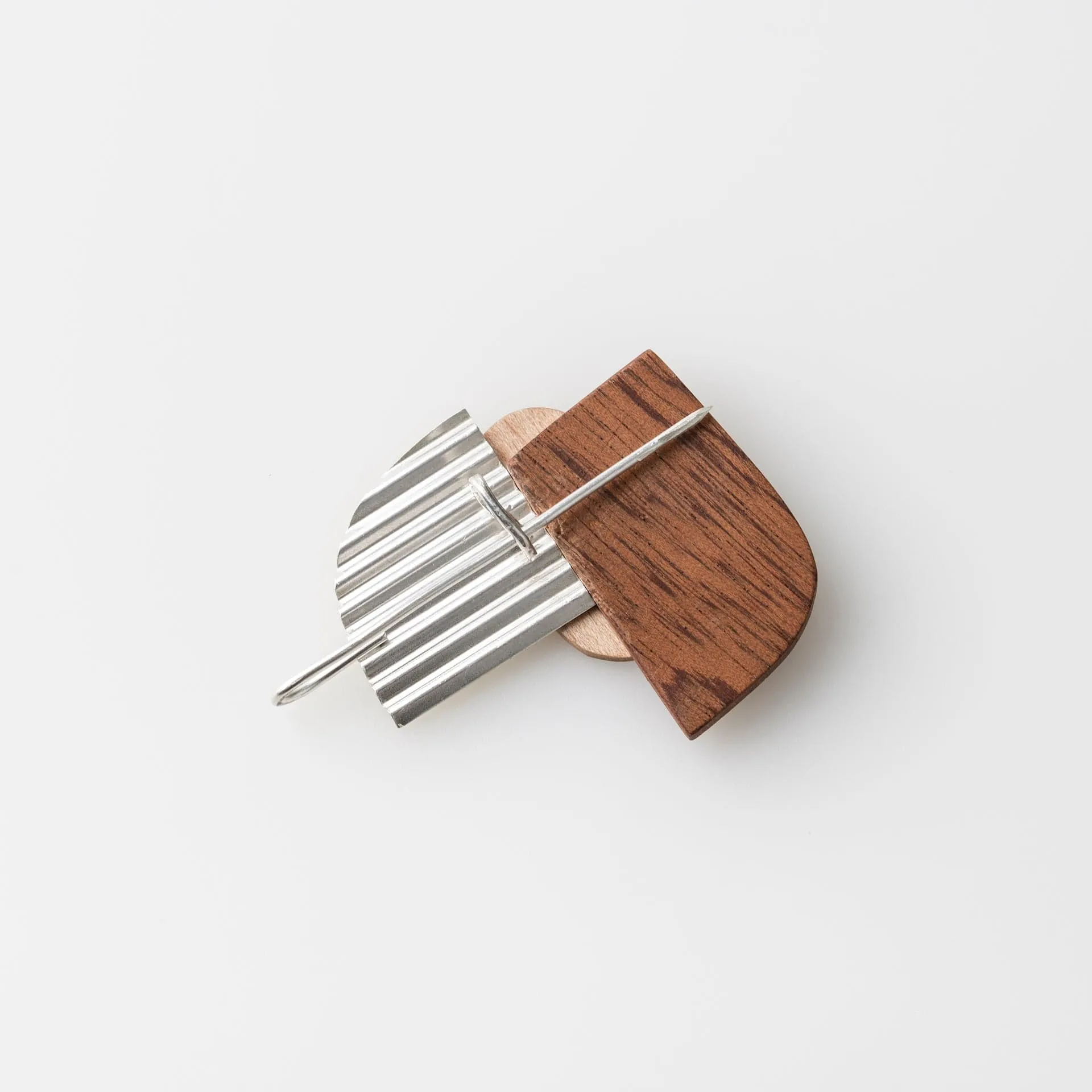 Bauhaus Wood and Eco Silver Brooch Pin - #8