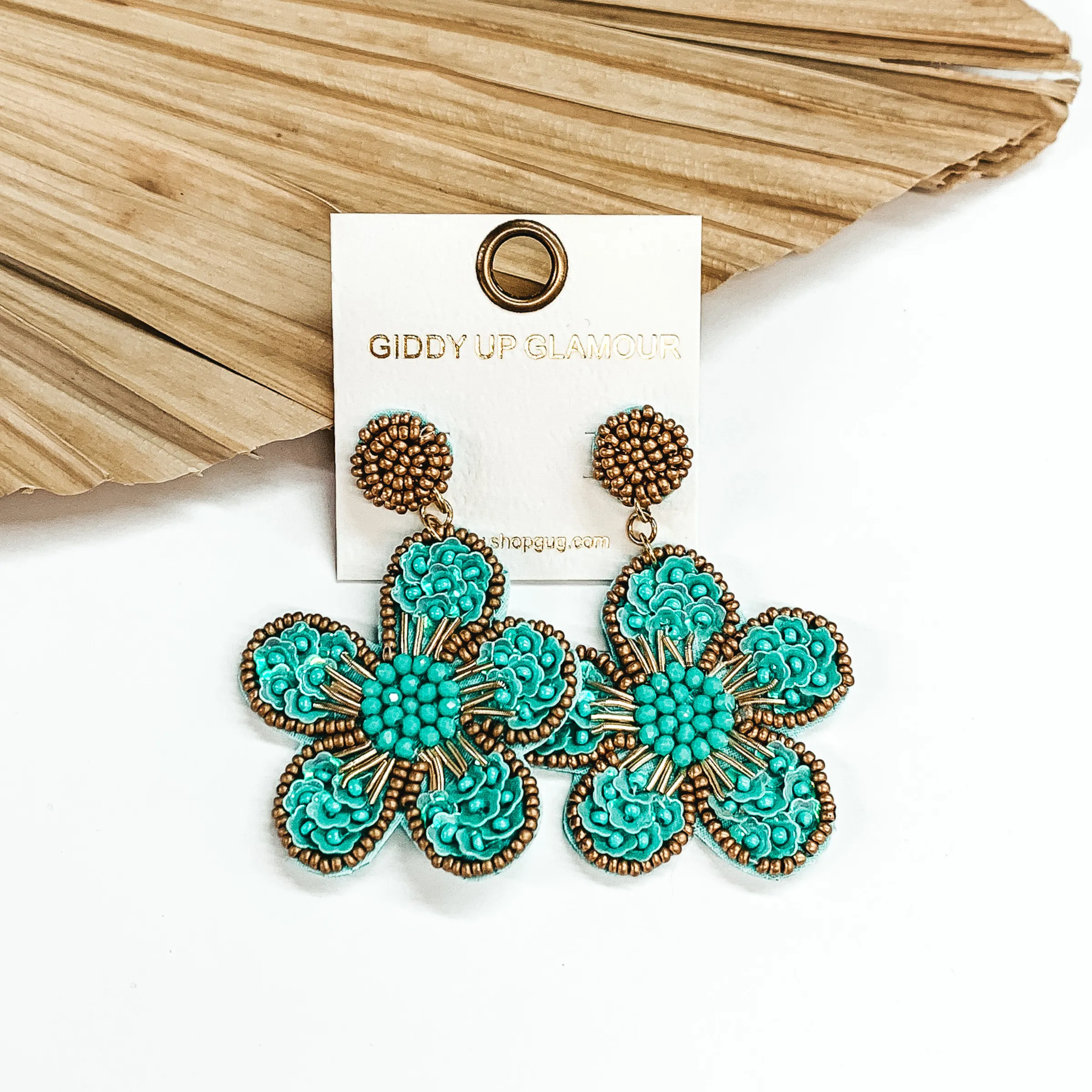 Beaded Flower Earrings in Turquoise
