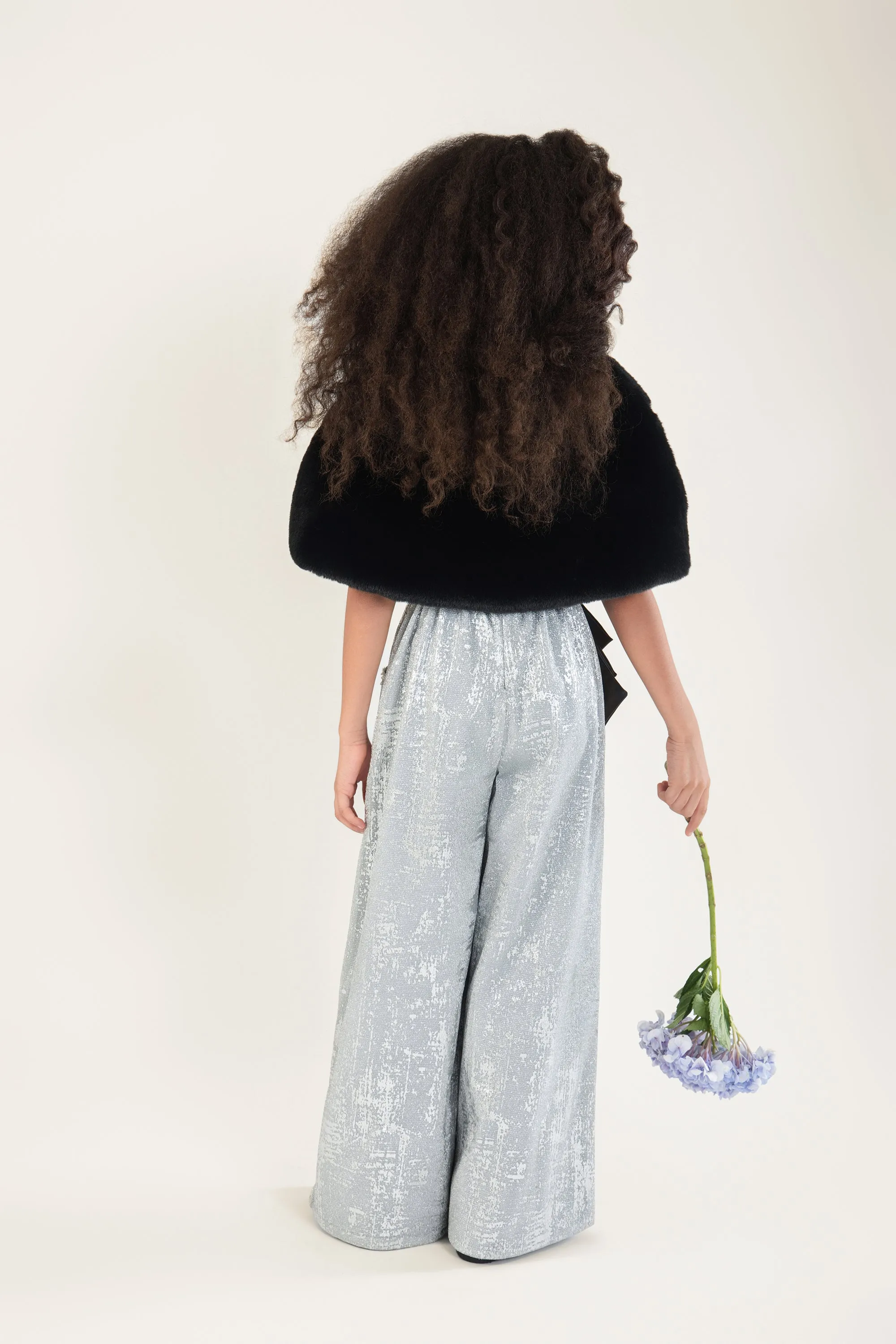 Black Fur Cape with Embellished Brooches
