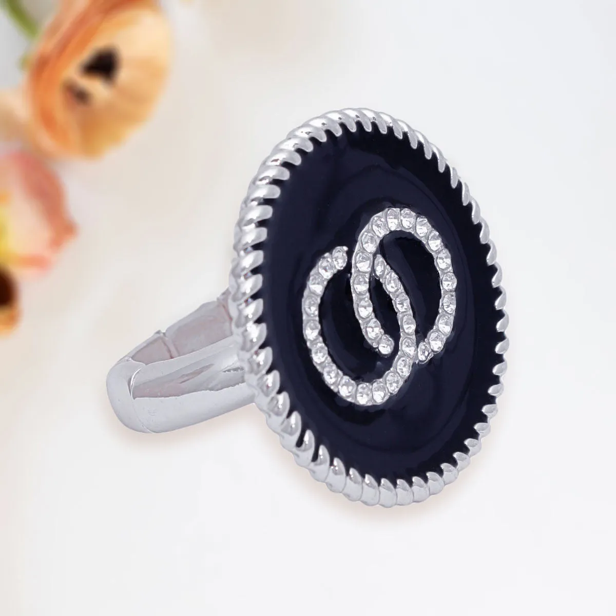 Black Infinity Charm Silver Ring