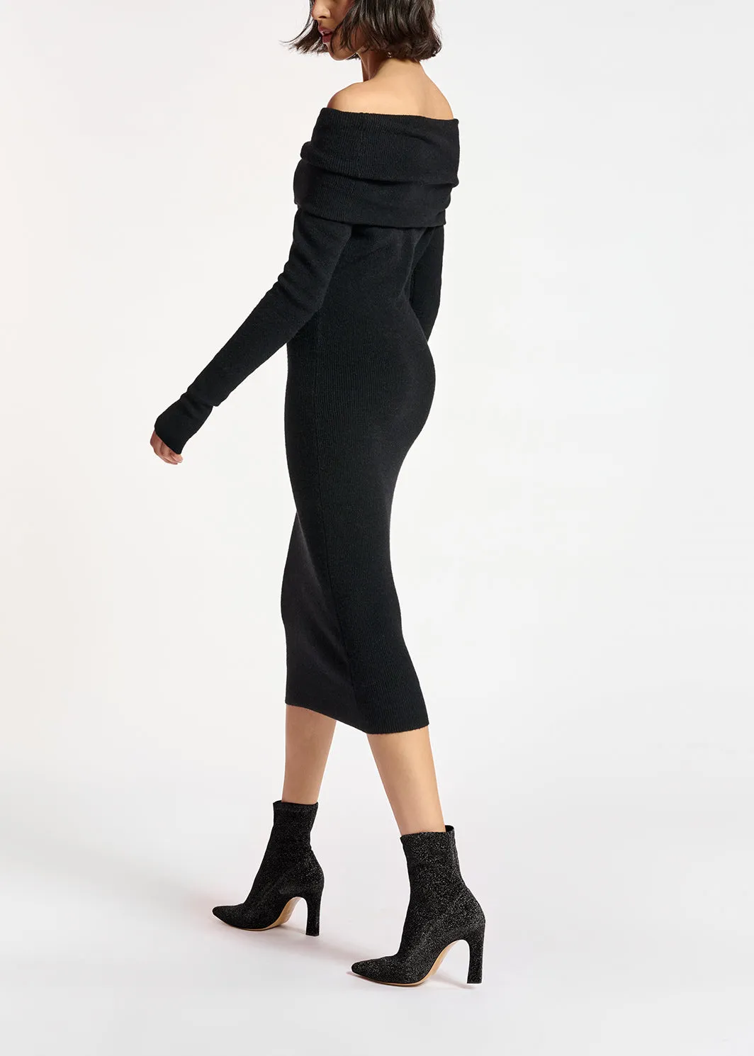 Black off-the-shoulder knit dress