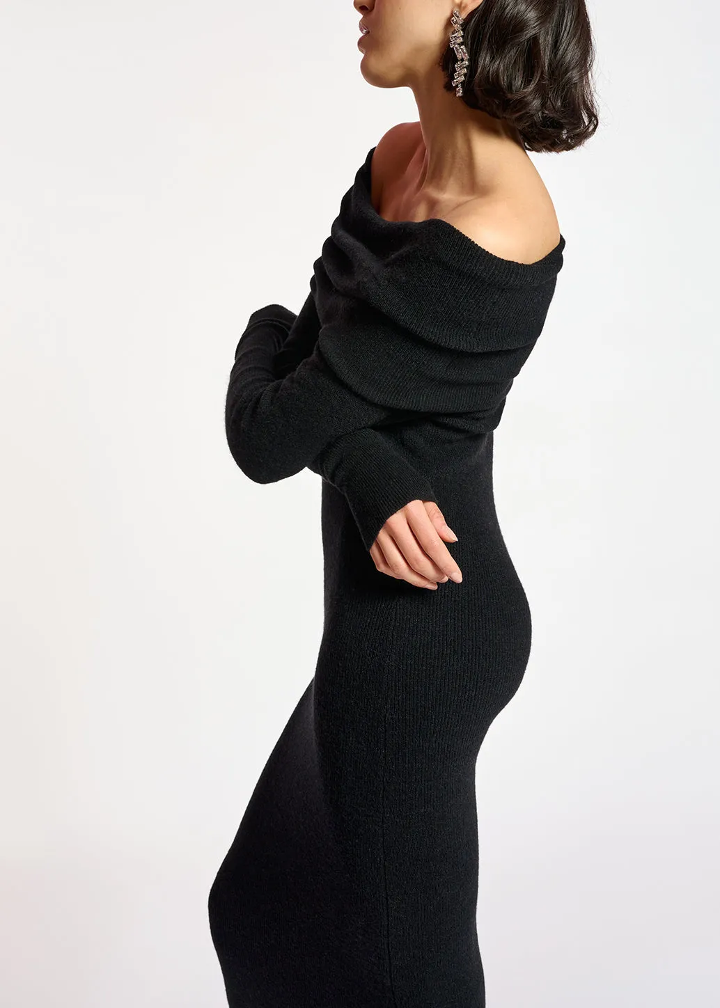 Black off-the-shoulder knit dress