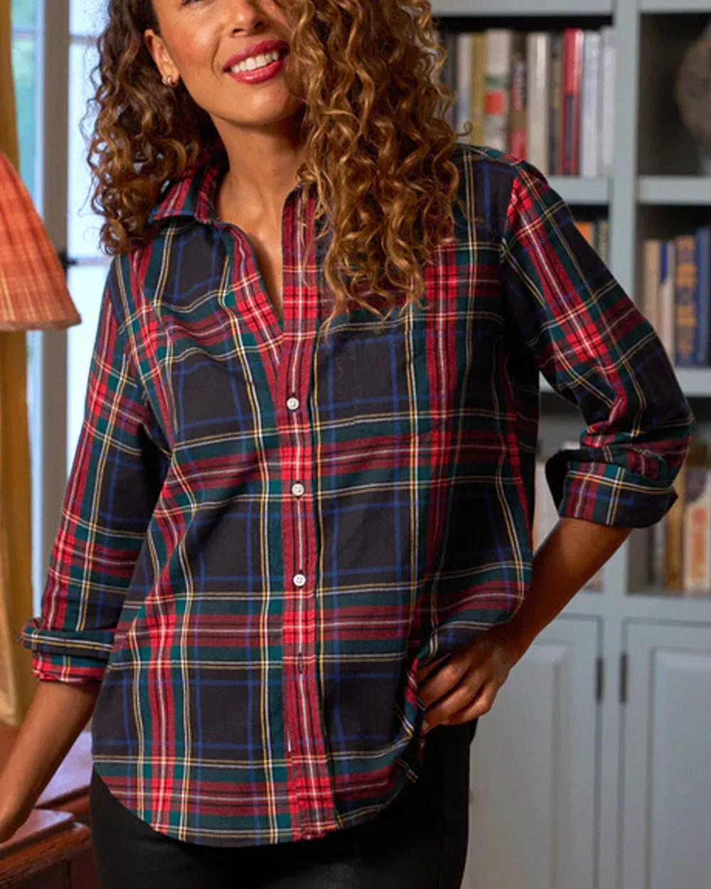 Black Red Plaid Relaxed Button Up Shirt