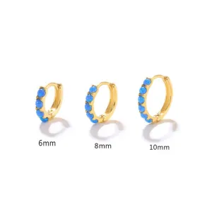 Blue Opal Stone Huggie Earrings