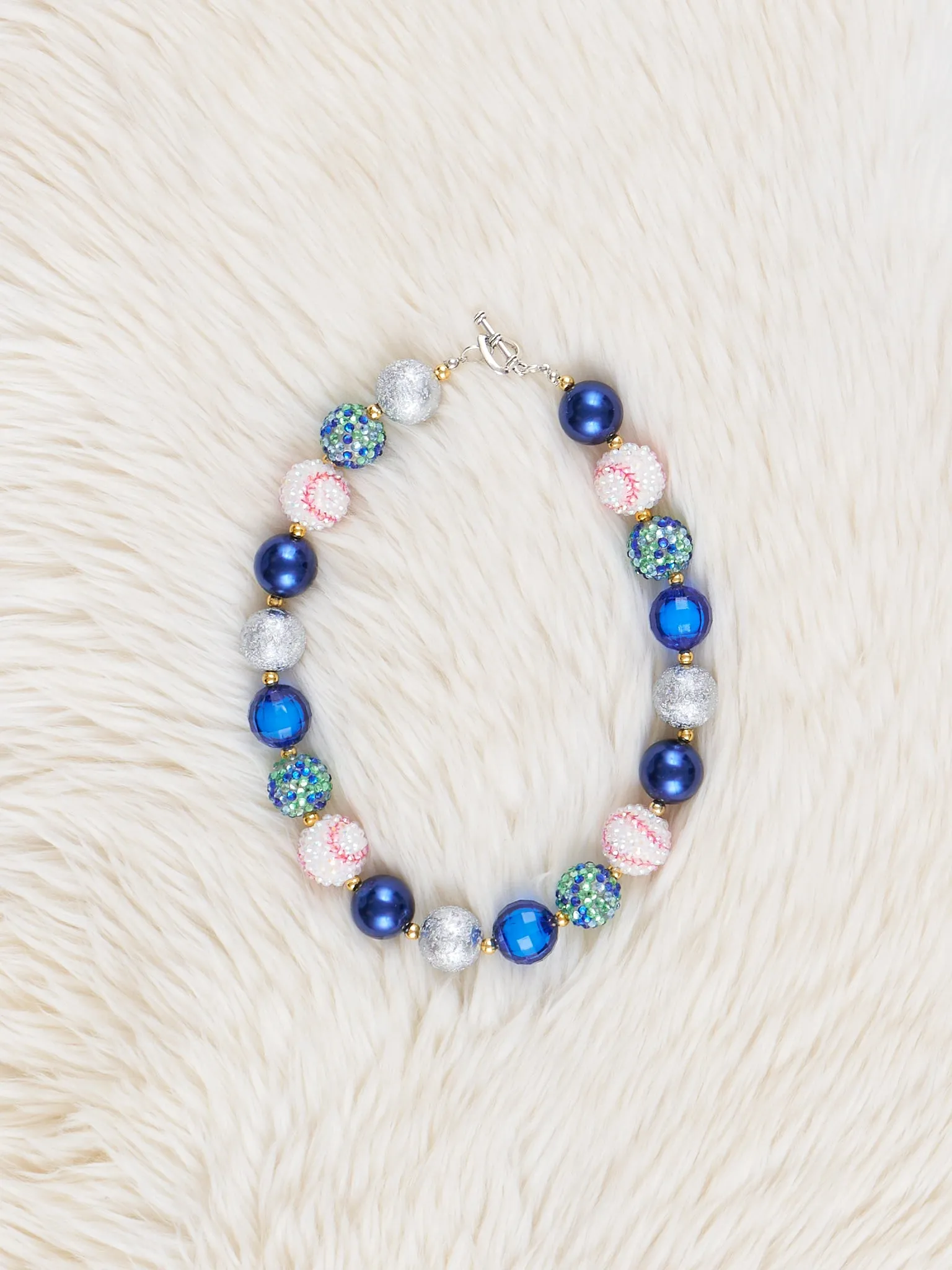 Blue Sparkle Baseball Bubblegum Necklace