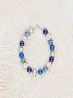 Blue Sparkle Baseball Bubblegum Necklace