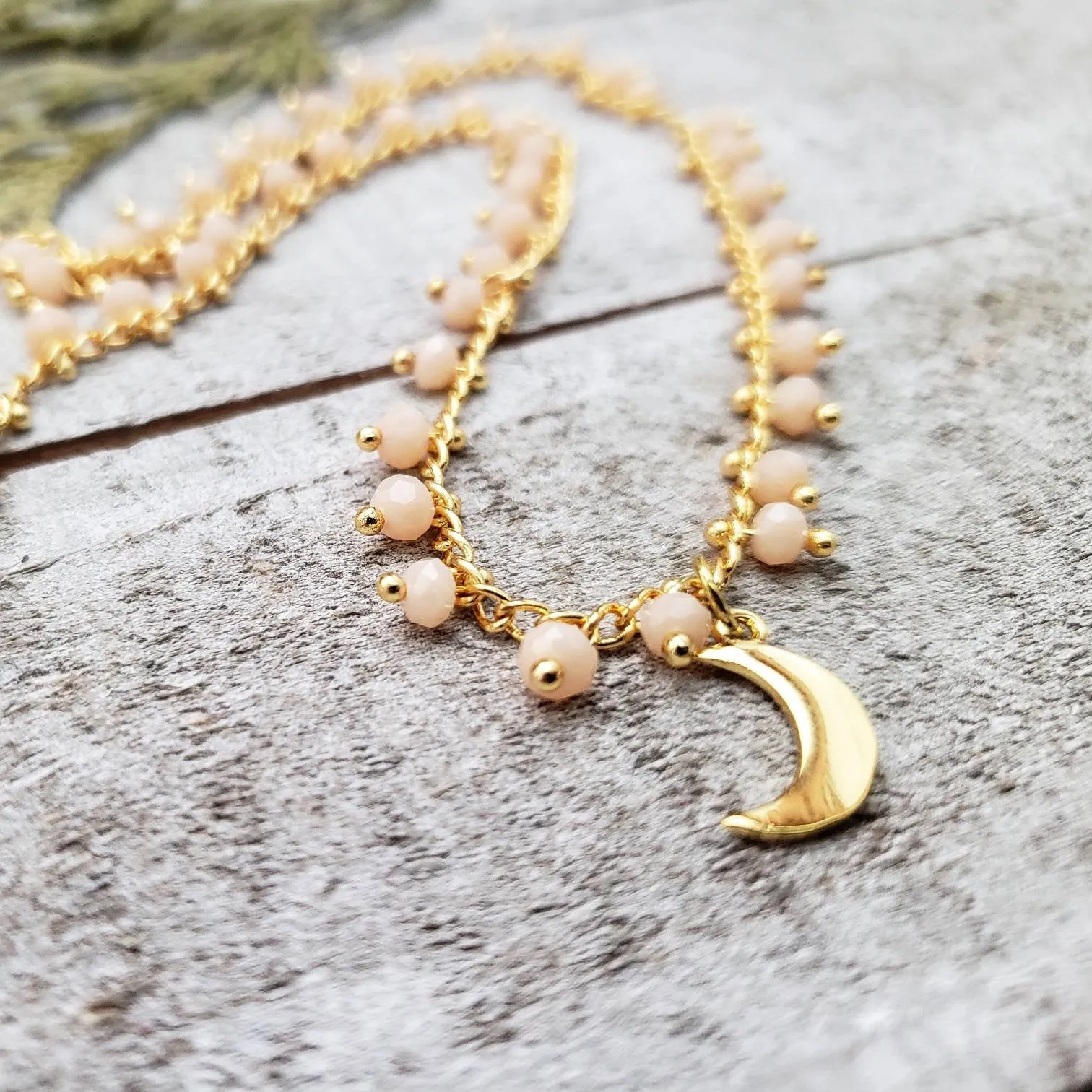 Brass moon beaded necklace