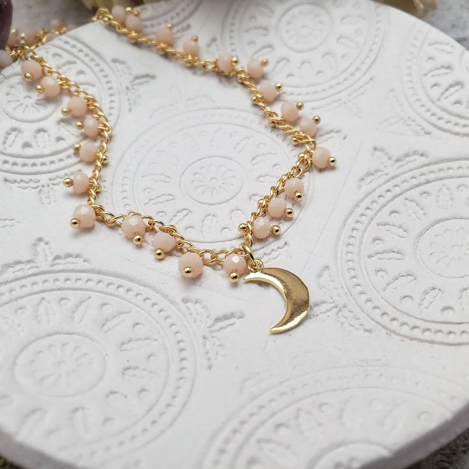 Brass moon beaded necklace