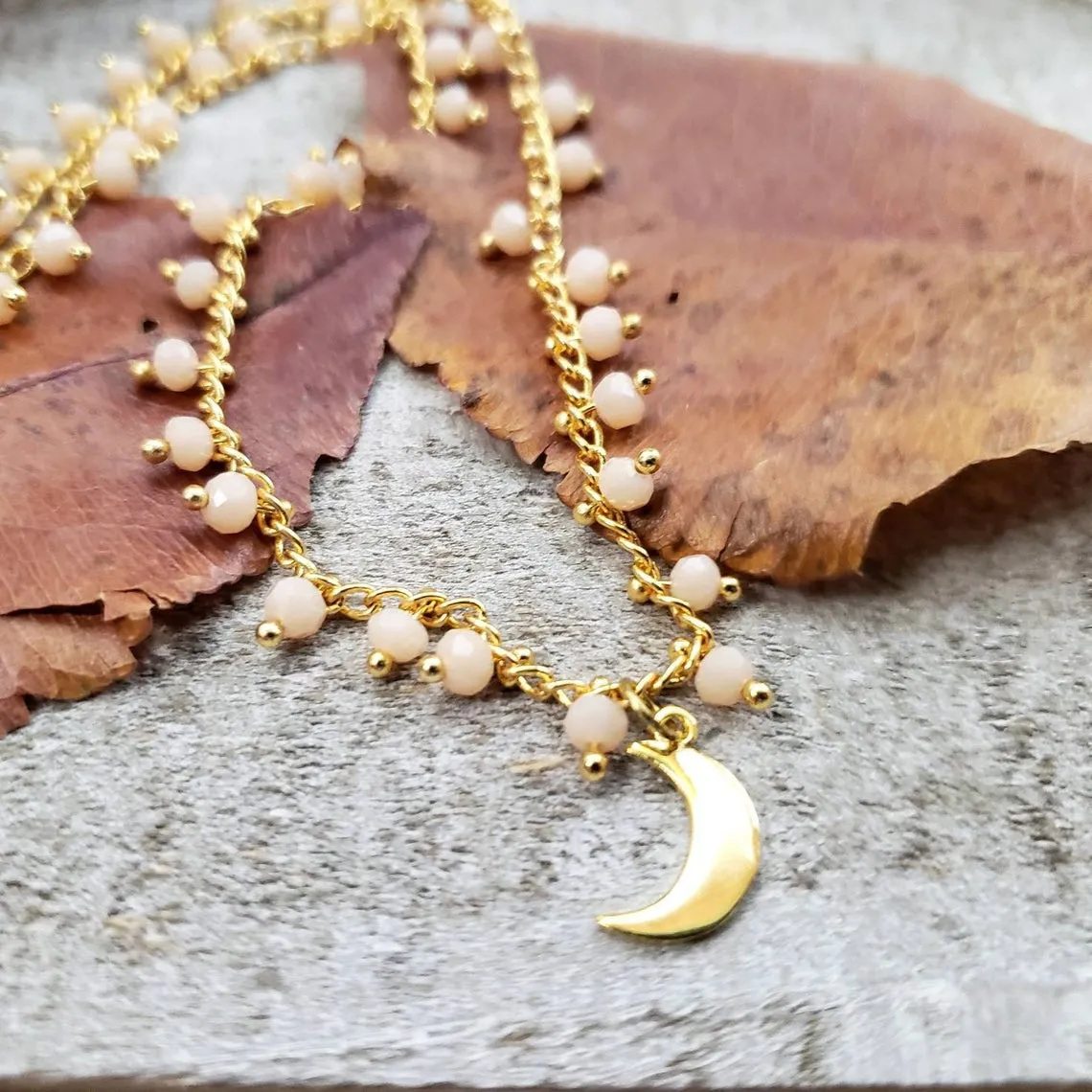 Brass moon beaded necklace