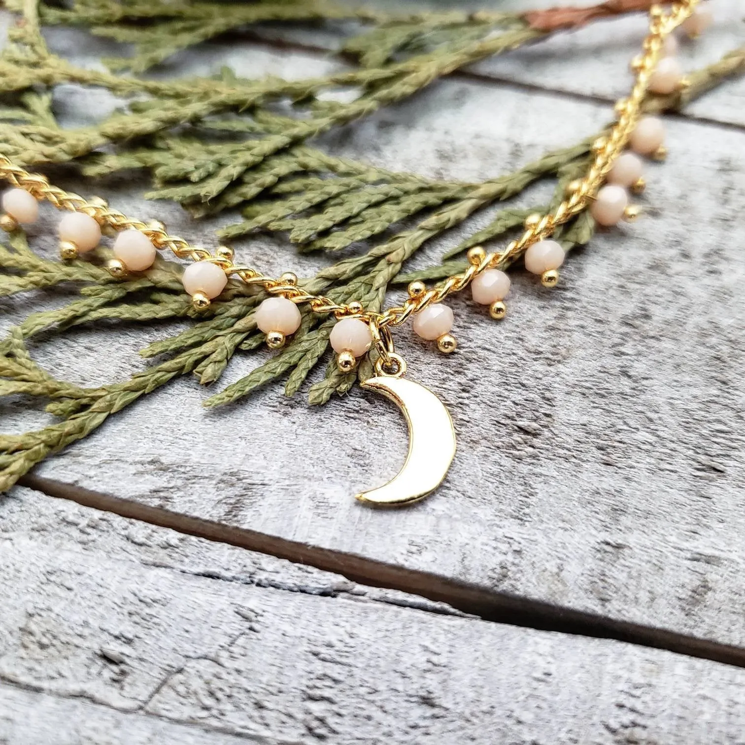 Brass moon beaded necklace