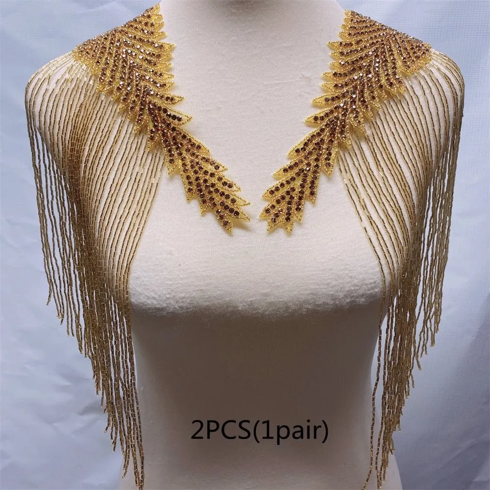 Bridal Wedding Party Rhinestone Crystal Beaded Sequin Glitter Full Body Sew On Patch Trim Applique / 11 COLOR DESIGNS