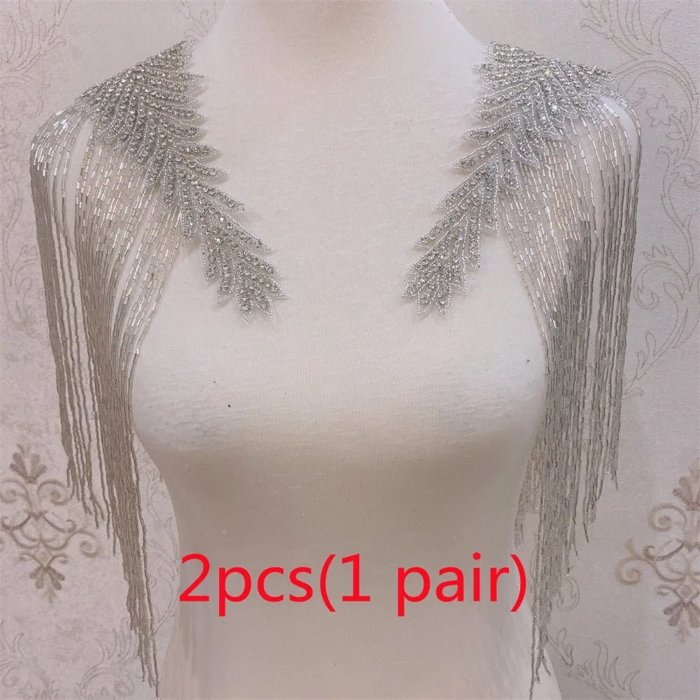 Bridal Wedding Party Rhinestone Crystal Beaded Sequin Glitter Full Body Sew On Patch Trim Applique / 11 COLOR DESIGNS