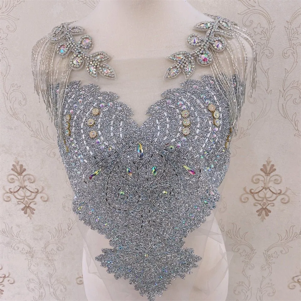 Bridal Wedding Party Rhinestone Crystal Beaded Sequin Glitter Full Body Sew On Patch Trim Applique / 11 COLOR DESIGNS