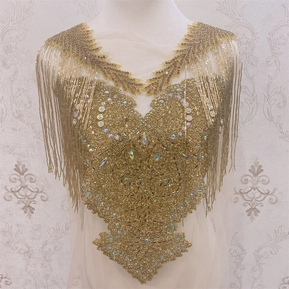 Bridal Wedding Party Rhinestone Crystal Beaded Sequin Glitter Full Body Sew On Patch Trim Applique / 11 COLOR DESIGNS