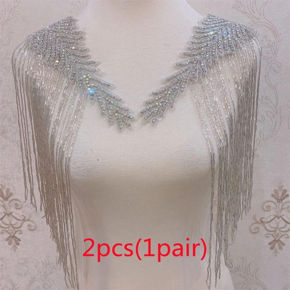 Bridal Wedding Party Rhinestone Crystal Beaded Sequin Glitter Full Body Sew On Patch Trim Applique / 11 COLOR DESIGNS