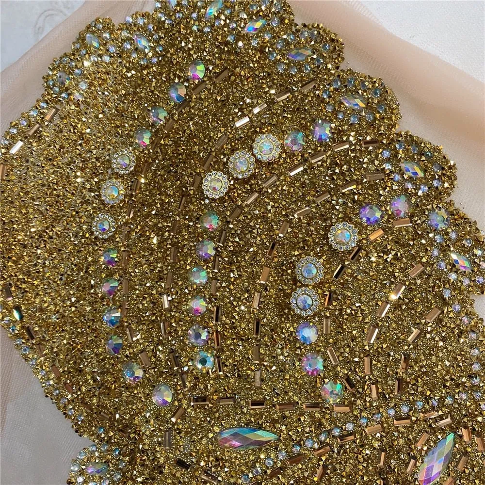 Bridal Wedding Party Rhinestone Crystal Beaded Sequin Glitter Full Body Sew On Patch Trim Applique / 11 COLOR DESIGNS