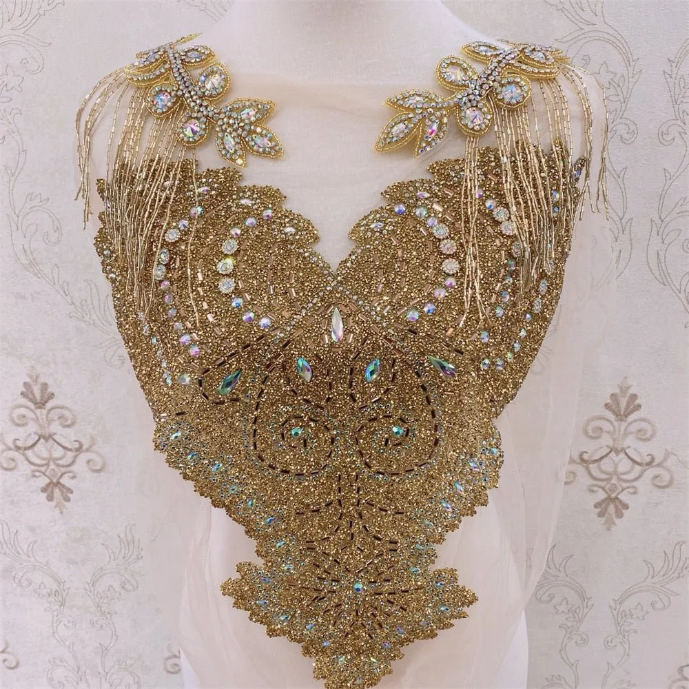 Bridal Wedding Party Rhinestone Crystal Beaded Sequin Glitter Full Body Sew On Patch Trim Applique / 11 COLOR DESIGNS