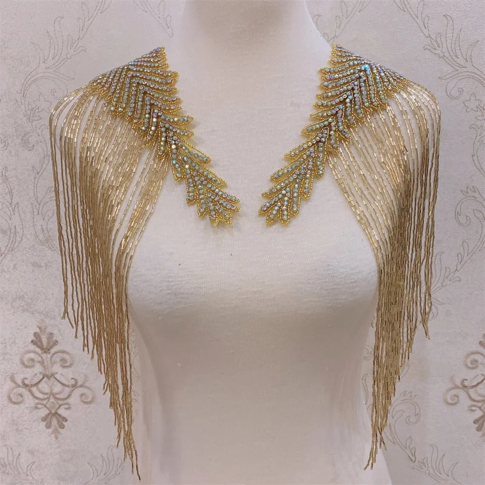 Bridal Wedding Party Rhinestone Crystal Beaded Sequin Glitter Full Body Sew On Patch Trim Applique / 11 COLOR DESIGNS