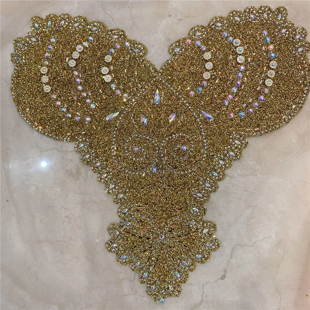 Bridal Wedding Party Rhinestone Crystal Beaded Sequin Glitter Full Body Sew On Patch Trim Applique / 11 COLOR DESIGNS